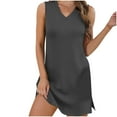 thumbnail image 1 of Wyobmus Womens Soft V-Neck Tank Tops Dress Sleeveless Mini Sundress Casual Solid Color Slit Side Full Slip Summer Dress B-Dark Gray, 1 of 5