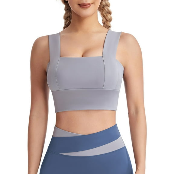 Wyobmus Womens Sports Bra Casual Solid Color Seamless Workout Yoga Tank Top With Built-In Padded Bra Tops B-Gray