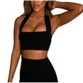 thumbnail image 1 of Wyobmus Womens Sports Bras Halter Sleeveless Seamless Gathering Crop Camisole Built In Basic Yoga Tops A-Black, 1 of 7