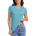 thumbnail image 1 of Wyobmus Womens Stretchy T-Shirts Short Sleeve Summer Casual T Shirt Slim Fitted Crew Neck Solid Tunic Blouse Light Blue, 1 of 3