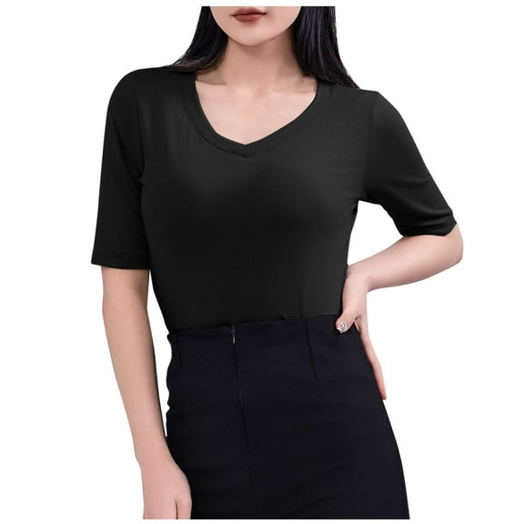 Wyobmus Womens Stretchy T Shirts Slim Fit Short Sleeve Shirt Crew Neck Fashion Tops Casual Cute Stretchy Bodycon Tops Blouse B-Black