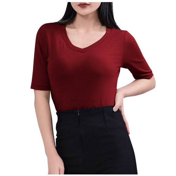 Wyobmus Womens Stretchy T Shirts Slim Fit Short Sleeve Shirt Crew Neck Fashion Tops Casual Cute Stretchy Bodycon Tops Blouse B-Burgundy