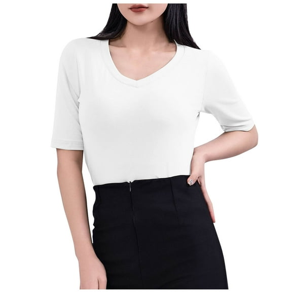 Wyobmus Womens Stretchy T Shirts Slim Fit Short Sleeve Shirt Crew Neck Fashion Tops Casual Cute Stretchy Bodycon Tops Blouse B-White
