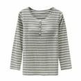 thumbnail image 1 of Wyobmus Womens Striped Long Sleeve Shirts Casual Lightweight Button Up Round Neck Tees Shirts With Chest Pad Gray, 1 of 5