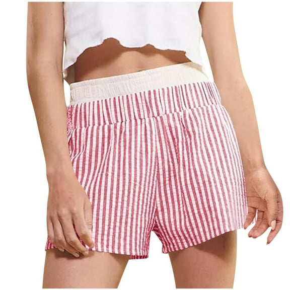 Wyobmus Womens Striped Pajama Shorts Elastic Waist Sleep Shorts Summer Cute Comfortable Ruffled Hem Casual Pjs Bottom A-Hot Pink