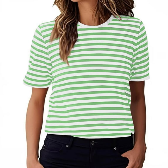 Wyobmus Womens Striped T Shirt Color Blocked Short Sleeve Crew Neck Cute Tunic Tops Basic Tees Blouses Work Tee Top Olive Green