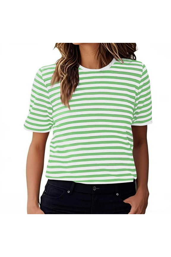 Womens Striped T Shirt Color Blocked Short Sleeve Crew Neck Cute Tunic Tops Basic Tees Blouses Work Tee Top Olive Green