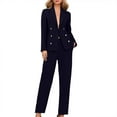 thumbnail image 1 of Wyobmus Womens Suits Dressy 2 Piece Business Casual Outfits Long Sleeve Double-Breasted Blazer Matching High Waist Dress Pants Navy, 1 of 6