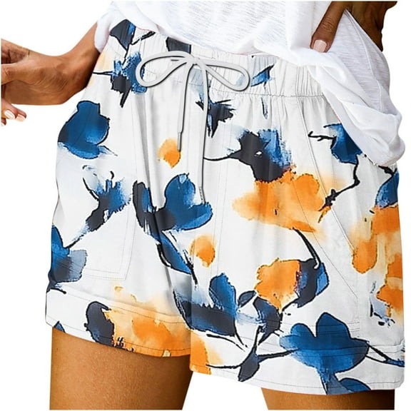Wyobmus Womens Summer Casual Shorts Floral Print Drawstring Waist Lightweight Loose Short With Pockets J-Multicolor