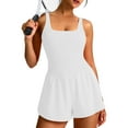 thumbnail image 1 of Wyobmus Womens Summer Casual Sleeveless Rompers Dressy Loose Spaghetti Strap Square Neck Overalls 2 In 1 Skirt And Shorts Jumpsuit With Size Zipper 2025 Clothes E-White, 1 of 4