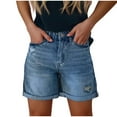 thumbnail image 1 of Wyobmus Jean Shorts for Women Stretch Denim Hot Pants Ladies High Waisted Flat Front Distressed Ripped Casual Denim Shorts with Pockets Blue, 1 of 8