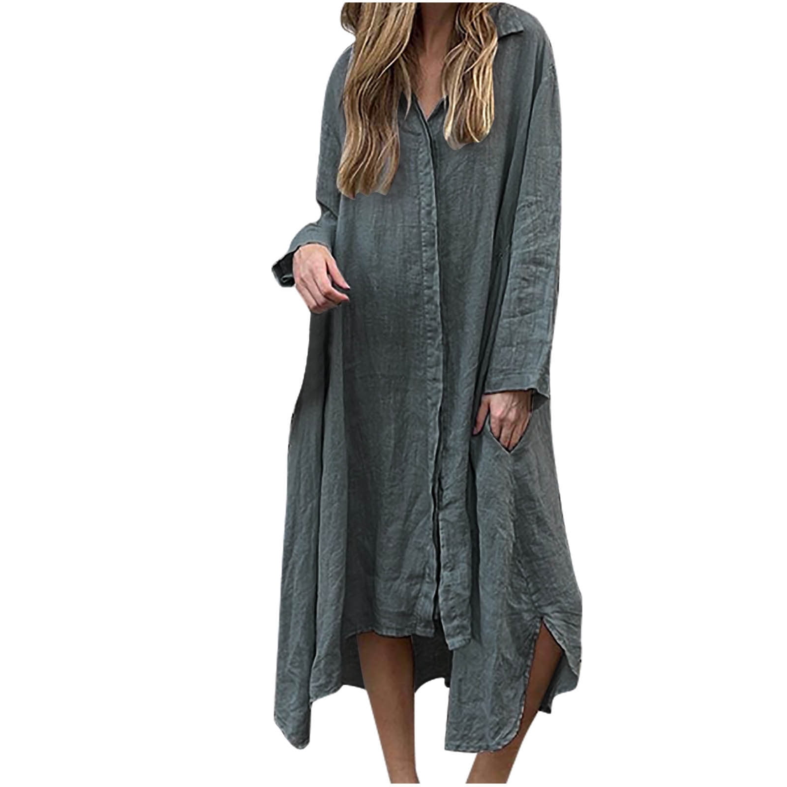 knee length dresses for ladies Plain Linen Classic Collar Dress main image 0