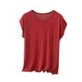 thumbnail image 1 of Wyobmus Womens Summer Shirt Crewneck Ruched T-Shirt Lightweight Flowy Modal Cap Short Sleeve Tees Comfy Pajama Tops X-5X A-Burgundy, 1 of 6