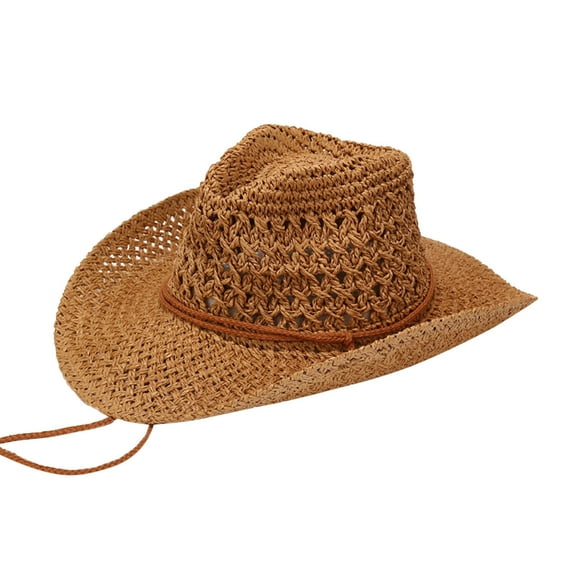Wyobmus Womens Summer Straw Sun Hats Wide Brim Panama Fedora Drawstring Beach Hat With Wind Lanyard Khaki