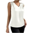 thumbnail image 1 of Wyobmus Womens Summer Tank Tops V Neck Satin Blouse Sleeveless T Shirt Solid Color Business Casual Basic Tops S-2X White, 1 of 6