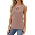 thumbnail image 1 of Wyobmus Womens Summer Tank Tops Criss Cross V Neck Sleeveless Eyelet Breathable Tops Casual Basic Tee Loose Fit Outfits S-2X Rose Gold, 1 of 7