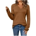 thumbnail image 1 of Wyobmus Womens Sweaters Casual Oversized Long Sleeve V Neck Lightweight Hollow Knit Pullover Sweater Tops B-Coffee, 1 of 5