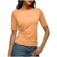 thumbnail image 1 of Wyobums Womens T Shirt Regular Fit Summer Short Sleeve Tops Crew Neck Ruched T-Shirt Casual Fashion Basic Tees S-2X Orange, 1 of 8