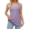 thumbnail image 1 of Wyobmus Womens Tank Tops Full Length Sleeveless Ribbed Knit Shirts V Neck Loose Fit Casual Tops With Pocket Trendy Fashion Outfits S-2X Purple, 1 of 4