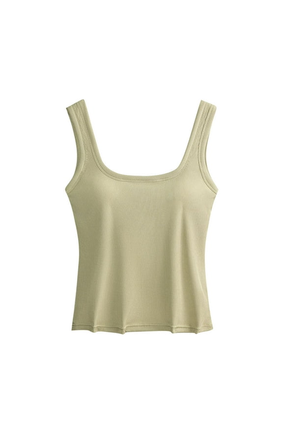 Womens Tank Tops with Build-In Bra Sleeveless Gym Tops Fitted Square Neck Low Back Athletic Yoga Shirts Gray