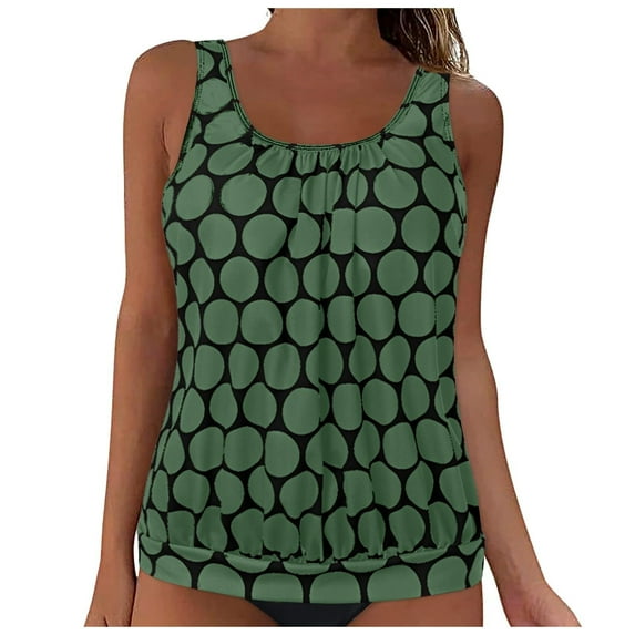 Wyobmus Womens Tankini Set Two Piece Bathing Suit Polka Dot Rolled Trim Tankini Top With Bikini Bottom B-Olive Green