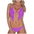 thumbnail image 1 of Wyobmus Womens Tassel Bikini Sets Solid Color String 2 Piece Halter Top Tie Side Triangle Bottom Bathing Suits Purple, 1 of 4