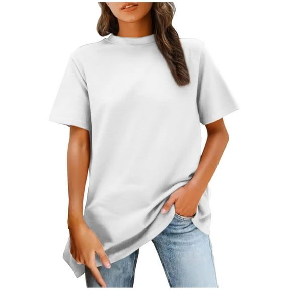 Wyobmus Womens Tops Summer High Crew Neck T Shirts Short Sleeve Casual Loose Fit Cute Basic Tee Clothes White