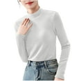 thumbnail image 1 of Wyobmus Womens Turtleneck Shirts Long Sleeve Fleece Undershirts Slim Fit Tops Mock Neck Base Layer Tops White, 1 of 4