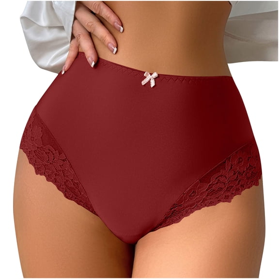Wyobmus Womens Underwear Cheeky Tummy Control Panties High Waist Lace Briefs Soft Stretch Underwear A-Burgundy*