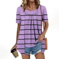 thumbnail image 1 of Wyobmus Womens V Neck T Shirts Loose Fit Summer Striped Short Sleeve Dressy Pleated Front Tops Casual Novelty Mock 2 Piece Blouse Shirts B-Purple, 1 of 7