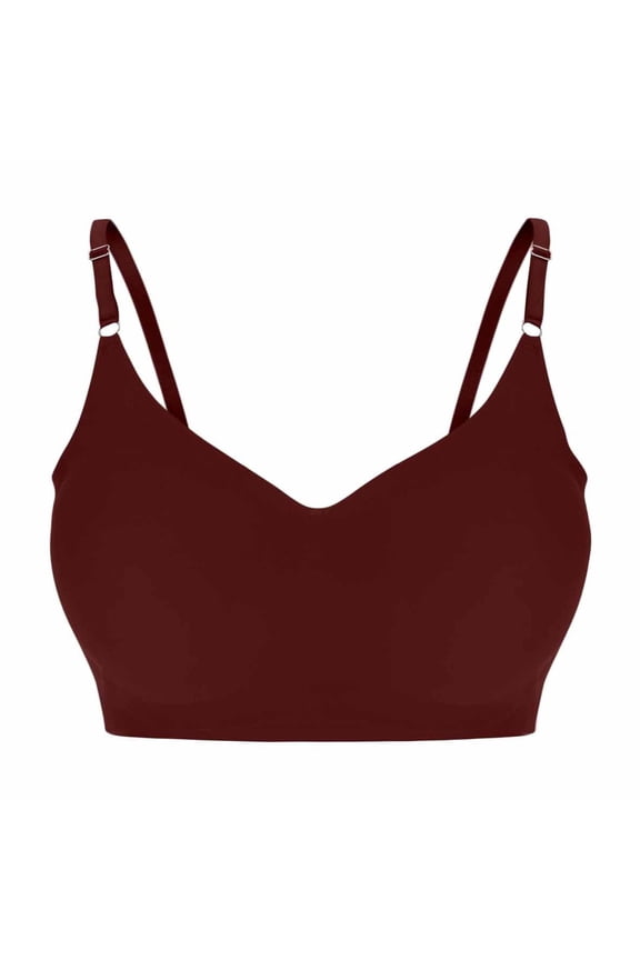 Womens V Shaped Longline Workout Bras Adjustable Spaghetti Straps Wireless No Underwire Sports Bras Seamless Comfy Push-Up Supportive Athletic Yoga Bras Burgundy*
