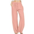 thumbnail image 1 of Wyobmus Womens Wide Leg Linen Pants Casual Cotton Beach Slacks Drawstring Waist Lounge Pants Summer Trendy Clothes with Pockets A-Pink, 1 of 6
