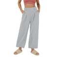 thumbnail image 1 of Wyobmus Womens Wide Leg Linen Pants Solid Color Chino Pants Elastic Waist Loose Casual Summer Vacation Work Pants Gray, 1 of 5