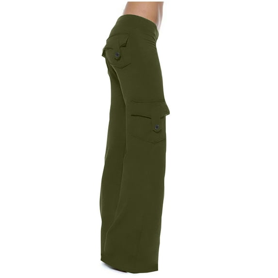 Wyobmus Womens Wide Leg Workout Pants With 4 Pockets Elastic High Waist Flare Yoga Pants Tummy Control Stretchy Bootcut Leggings XS-4X Olive Green