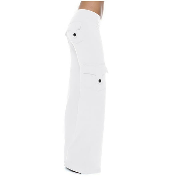 Wyobmus Womens Wide Leg Workout Pants With 4 Pockets Elastic High Waist Flare Yoga Pants Tummy Control Stretchy Bootcut Leggings XS-4X White