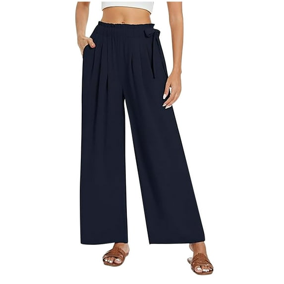 Wyobmus Womens Wide Leg Yoga Sweatpants Casual Comfy Stretch Elastic Waist Lounge Workout Pants With Pockets B-Dark Blue