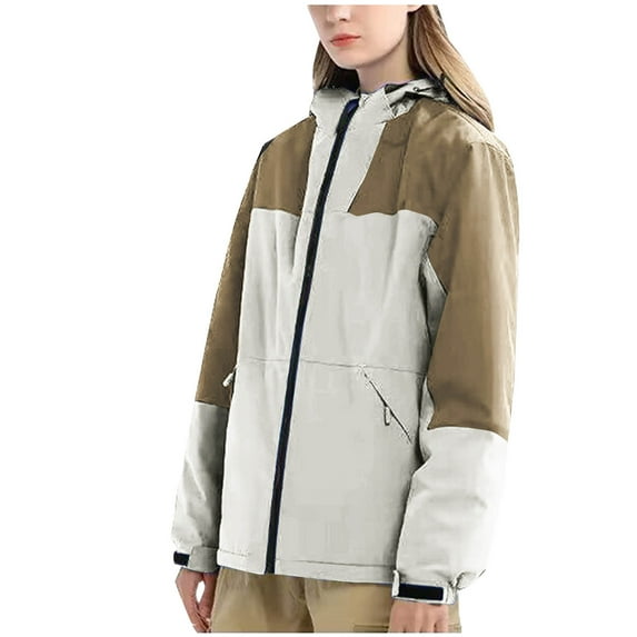 Wyobmus Womens Windbreaker Jacket Oversized Zip Up Hoodies Color Blocked Long Sleeve Waterproof Windproof Pocket Hiking Climbing Thin Jacket B-Brown