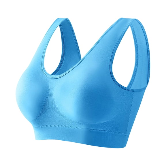 Wyobmus Womens Wireless Bra Scoop Neck Wide Strap Ladies Seamless No Underwire Bras Full Coverage Everyday Wirefree Sport Bra A-Blue*