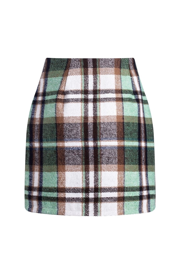Womens Wool Plaid Mini Skirt High Waisted Bodycon Zipper Casual Sweater Pencil Skirt Fall Winter Skirts A-Multicolor