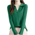 thumbnail image 1 of Wyobmus Womens Woolen Sweater Lightweight Long Sleeve V Neck Loose Knitted Baselayer Sweater C-Olive Green, 1 of 3