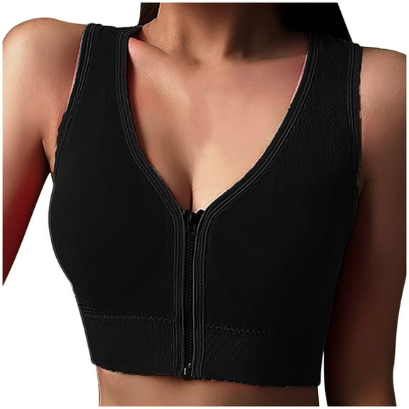 Wyobmus Womens Workout Bras Wireless Racerback Sports Bra V Neck Yoga Bra Padded Crop Top With Zip Black
