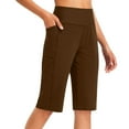 thumbnail image 1 of Wyobmus Womens Workout Long Shorts High Waisted Bermuda Shorts Loose Solid Tummy Control Walking Running Yoga Short Brown, 1 of 6