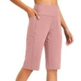 thumbnail image 1 of Wyobmus Womens Workout Long Shorts High Waisted Bermuda Shorts Loose Solid Tummy Control Walking Running Yoga Short Pink, 1 of 6
