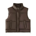 thumbnail image 1 of Wyobmus Womens Zip Up Puffer Vest Sleeveless Winter Cropped Outerwear Vest Warm Stand Collar Quilted Vest Lightweight Down Outwear with Pockets E-Coffee, 1 of 8