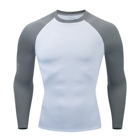 Wyobmus Workout T-Shirts for Mens Quick Dry Causal High Stretchy Slim Round Neck Tee Tops Work Gym Athletic Long Sleeve Raglan T-Shirt B-Gray