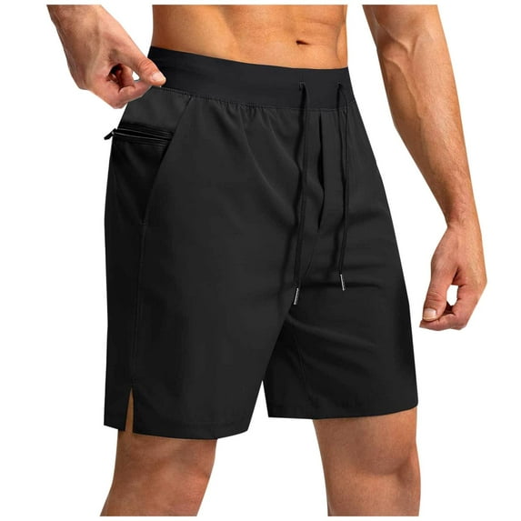 Wyobmus Workout Running Shorts for Men Quick Dry Active Shorts With Zipper Pockets Lightweight Breathable Hiking Shorts Black