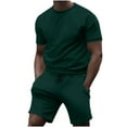 thumbnail image 1 of Wyobmus Workout Sets for Men Two Piece Short Tracksuits Solid Color Casual Short-Sleeved Sweatsuit Summer Crew Neck Sport Wear Set Green, 1 of 5