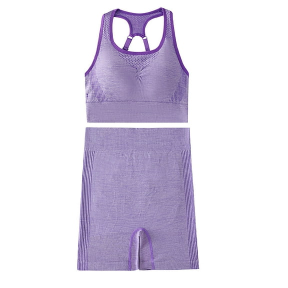 Wyobmus Workout Sets for Women 2 Piece Seamless Slim Fitted Track Suit Ribbed Knit Crop Tank Tops Elastic High Waist Shorts Yoga Outfits Purple