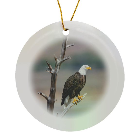 Wyoming, Bald Eagle Roosting On Snag., Circle Porcelain Ornament