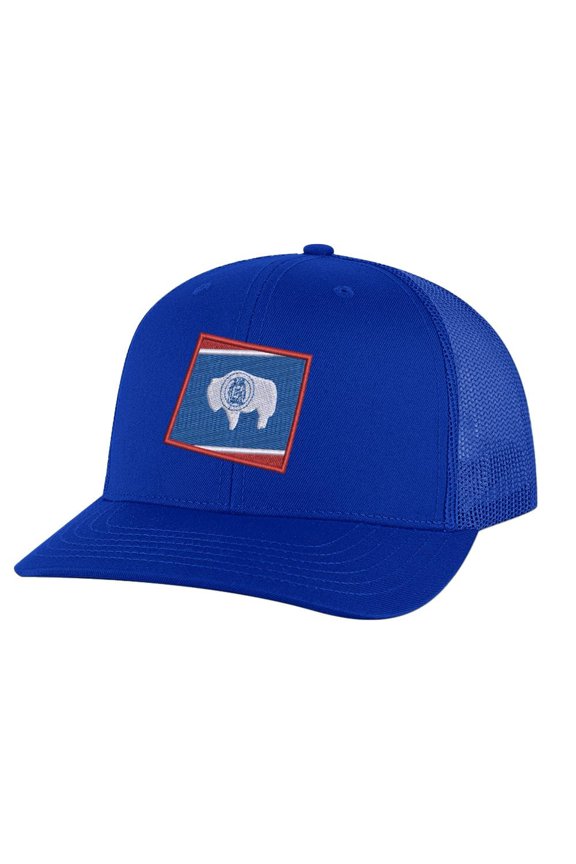 Wyoming Classic Trucker Hat – Embroidered State Flag, Mesh Snapback Cap (RoyalBlue)